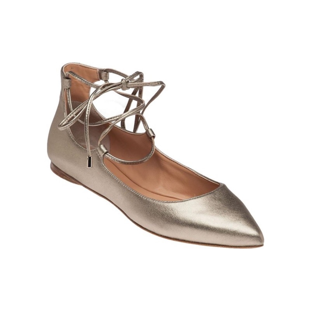 Sigerson Morrison Metallic Gold Lace Up Flats